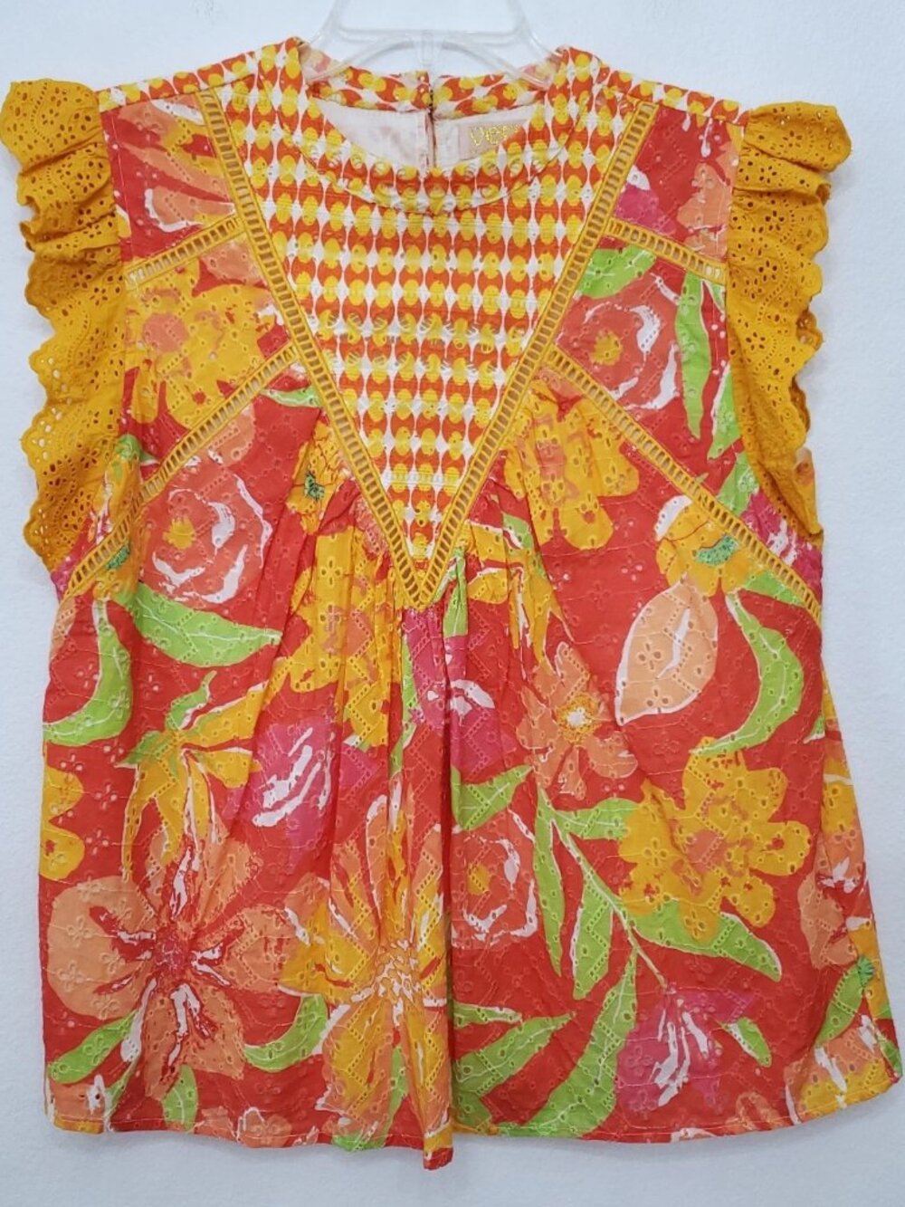 Anthropologie Verb by Pallavi Singhee Eyelet Lace Vibrant Floral Print Blouse M - Picture 2 of 15